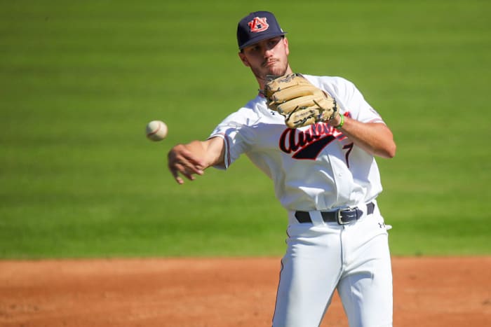 Cole Foster casually makes the throw to 1st against Louisiana Tech in fall exhibition action